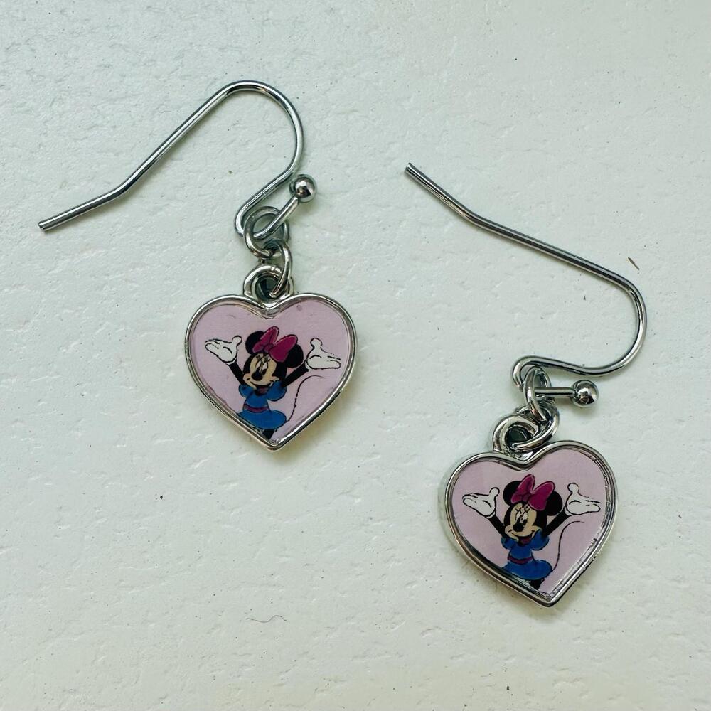 Vintage Disney Minnie Mouse Pink Heart Drop Earrings
